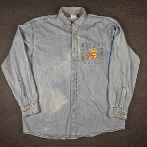 Vtg Joe College Men's Blue Denim Button Down USC Trojans Logo Shirt Size XXL